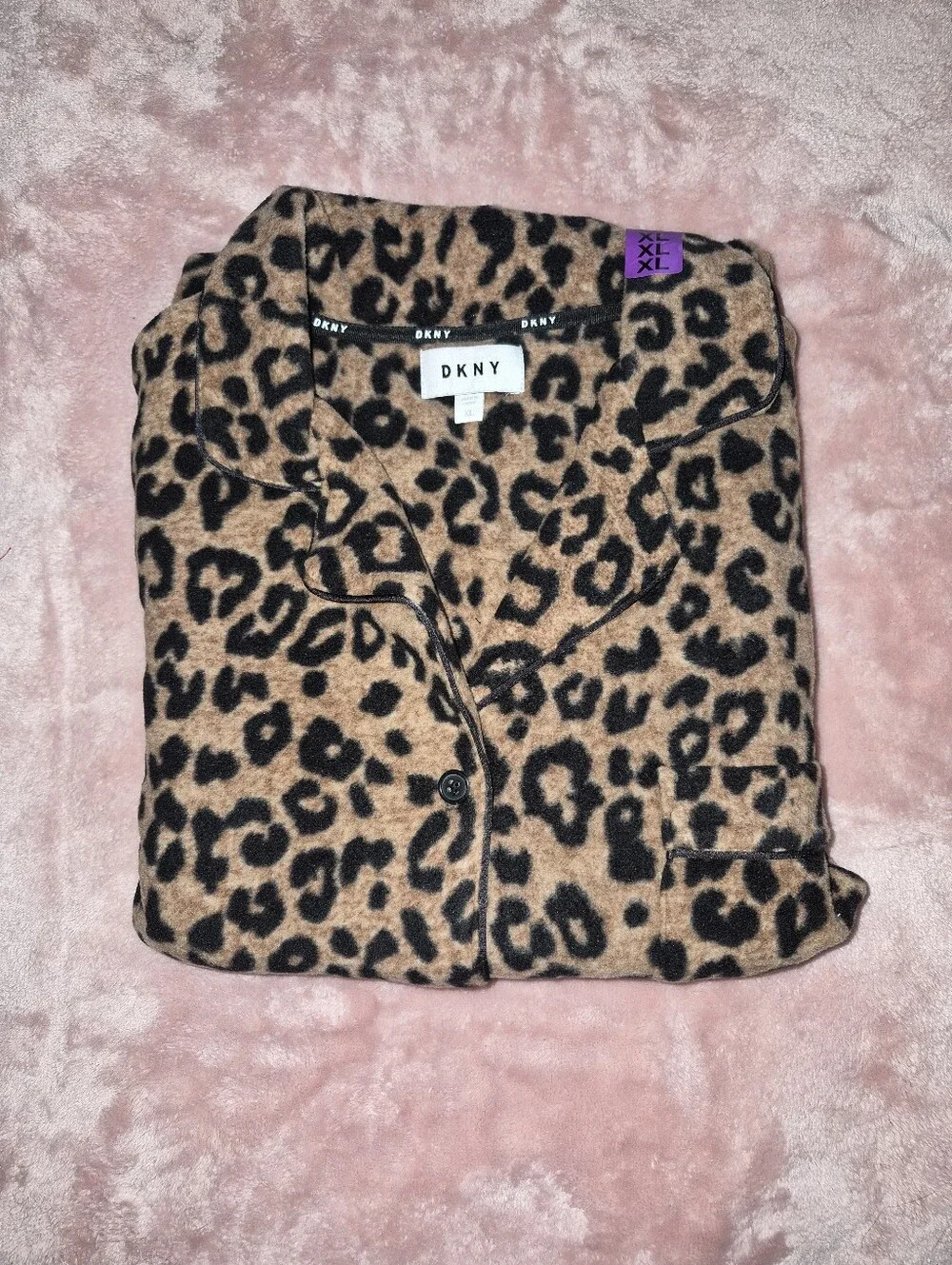 DKNY Leopard Print Pajama Top in Tan and Black - Size XL